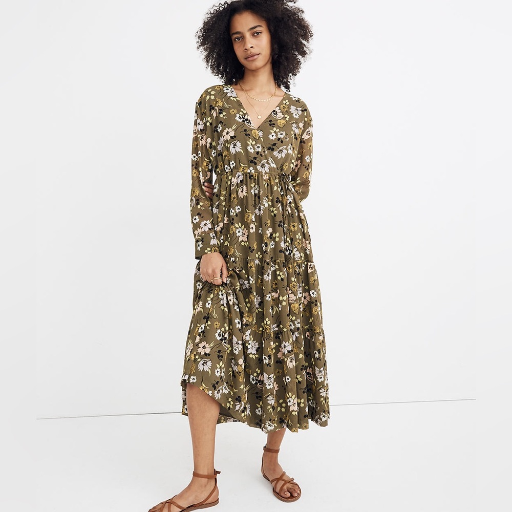 Madewell Cinch-Waist Tiered Midi Dress in Wildblooms NWT size small